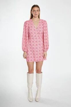 Glamorous Raspberry Ditsy V-Neck Wrap Mini Dress