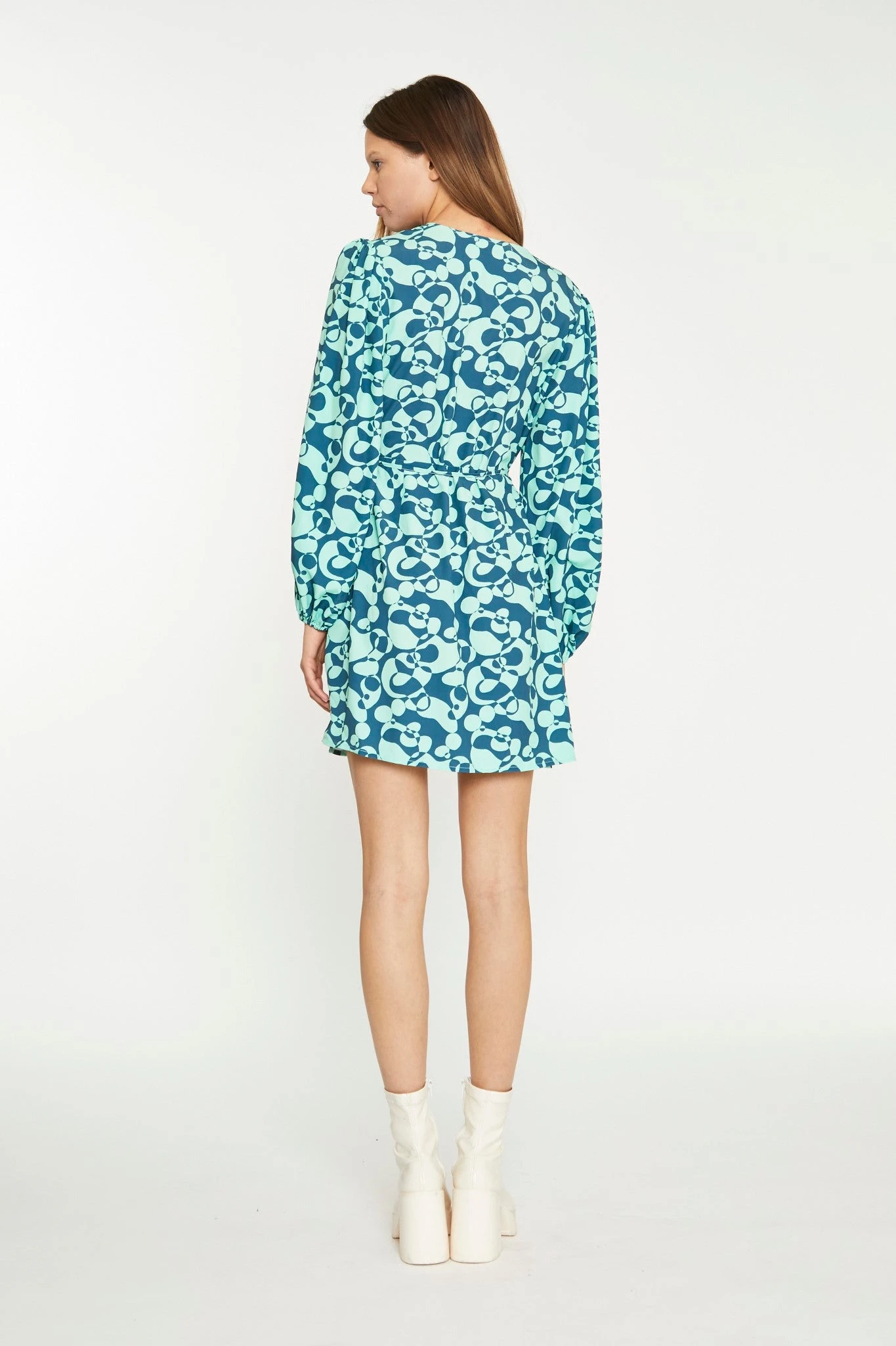 Glamorous Green Abstract-Bubble V-Neck Wrap Mini Dress - Image 2