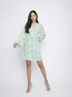 Glamorous Green Paisley Wrap Dress