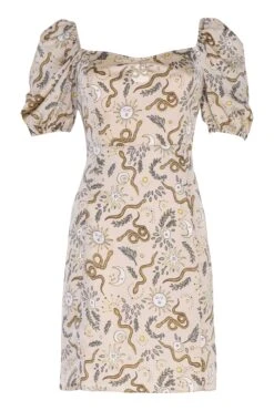 Glamorous Stone Sun Moon Pattern Square Neck Mini Dress