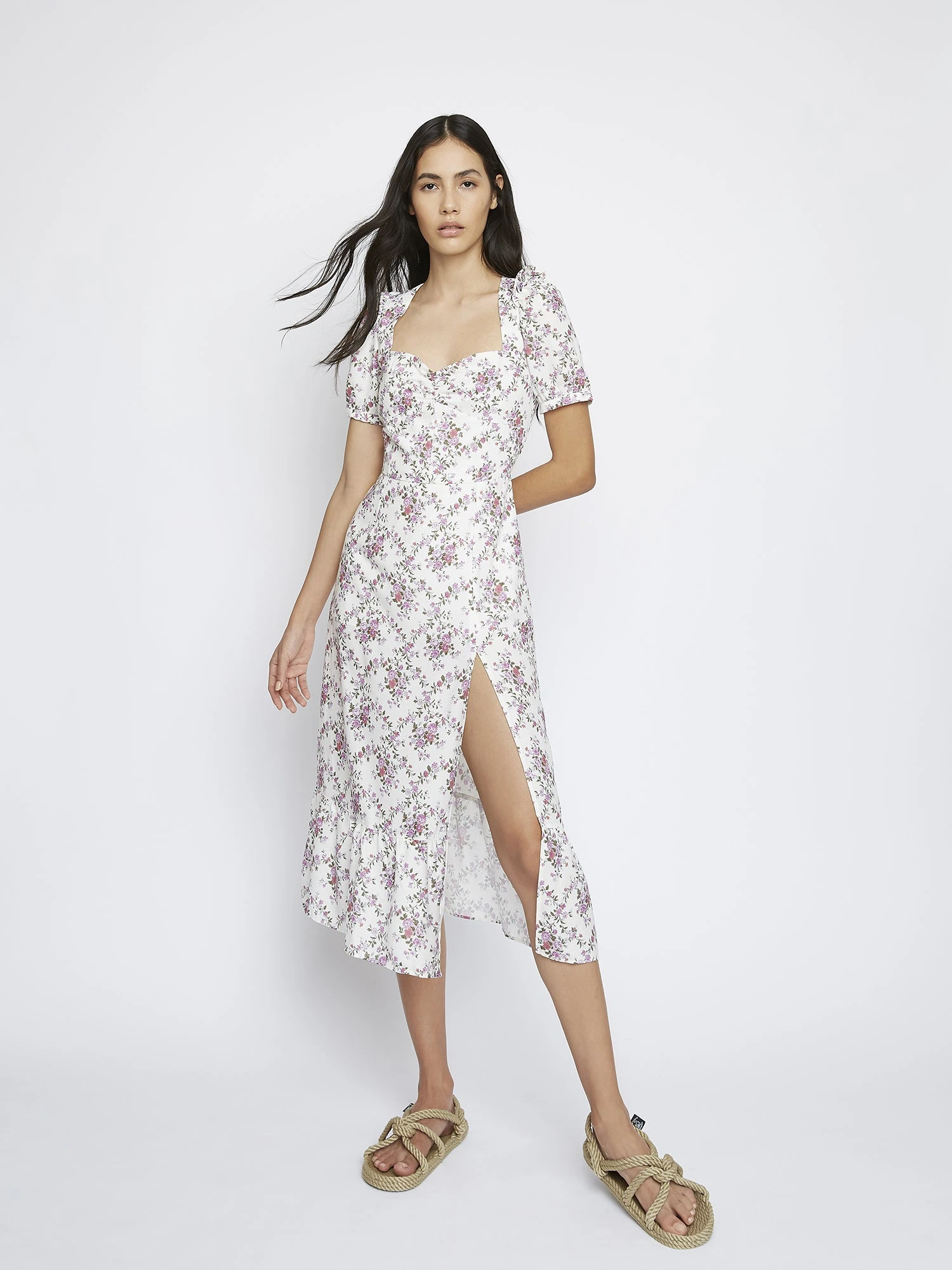 Glamorous Romantic Floral Side Split Midi Dress