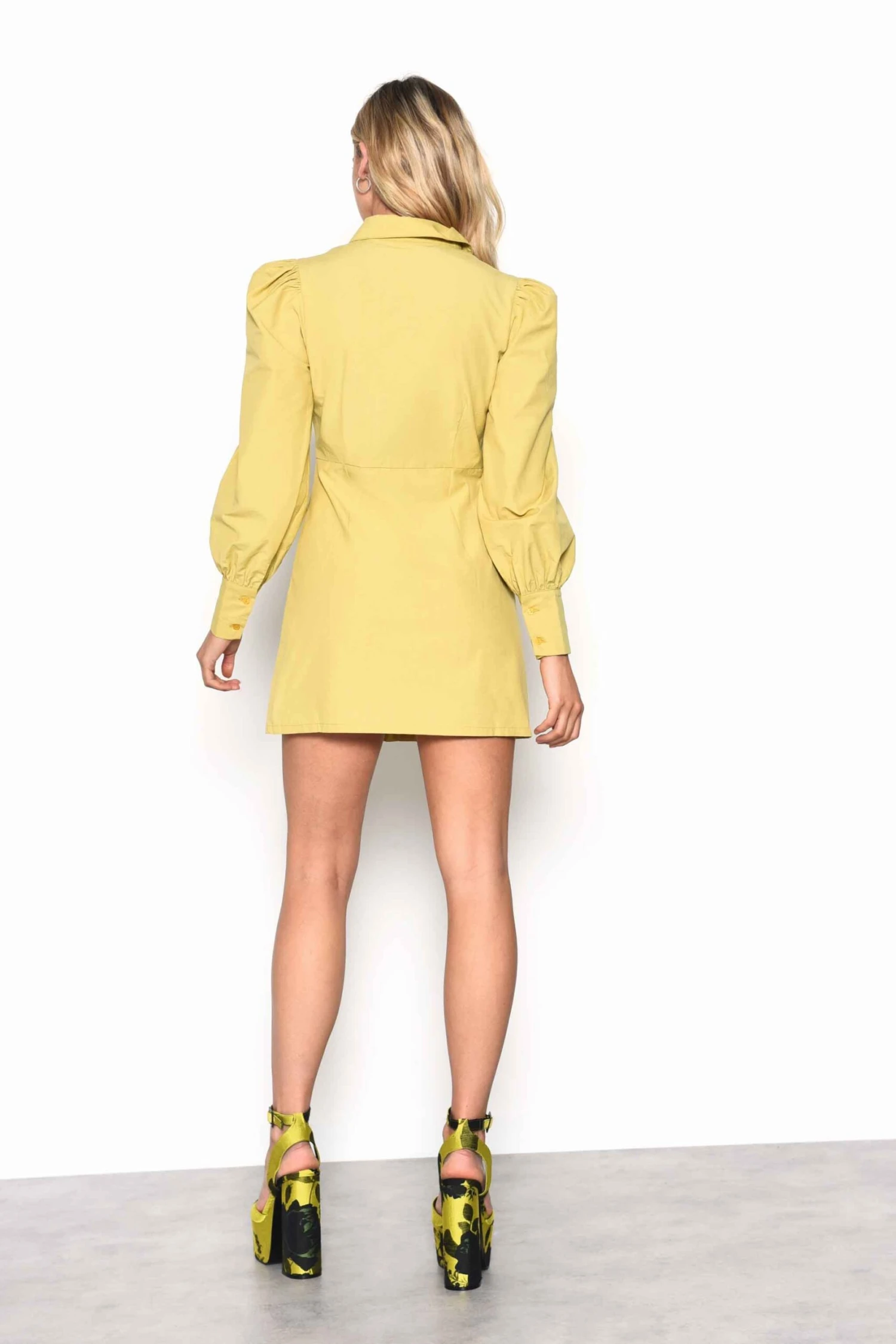 Glamorous Citron Puff Sleeve Mini Shirt Dress - Image 2
