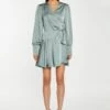 Glamorous Dusty-Green Satin Wrap Mini-Dress