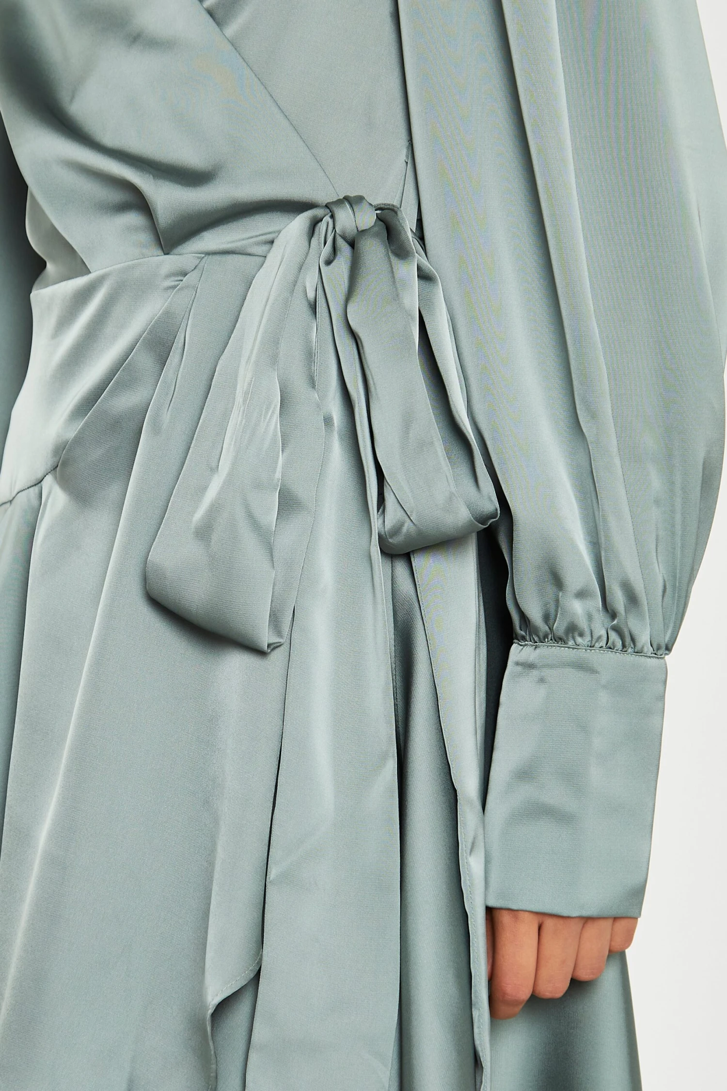 Glamorous Dusty-Green Satin Wrap Mini-Dress - Image 4