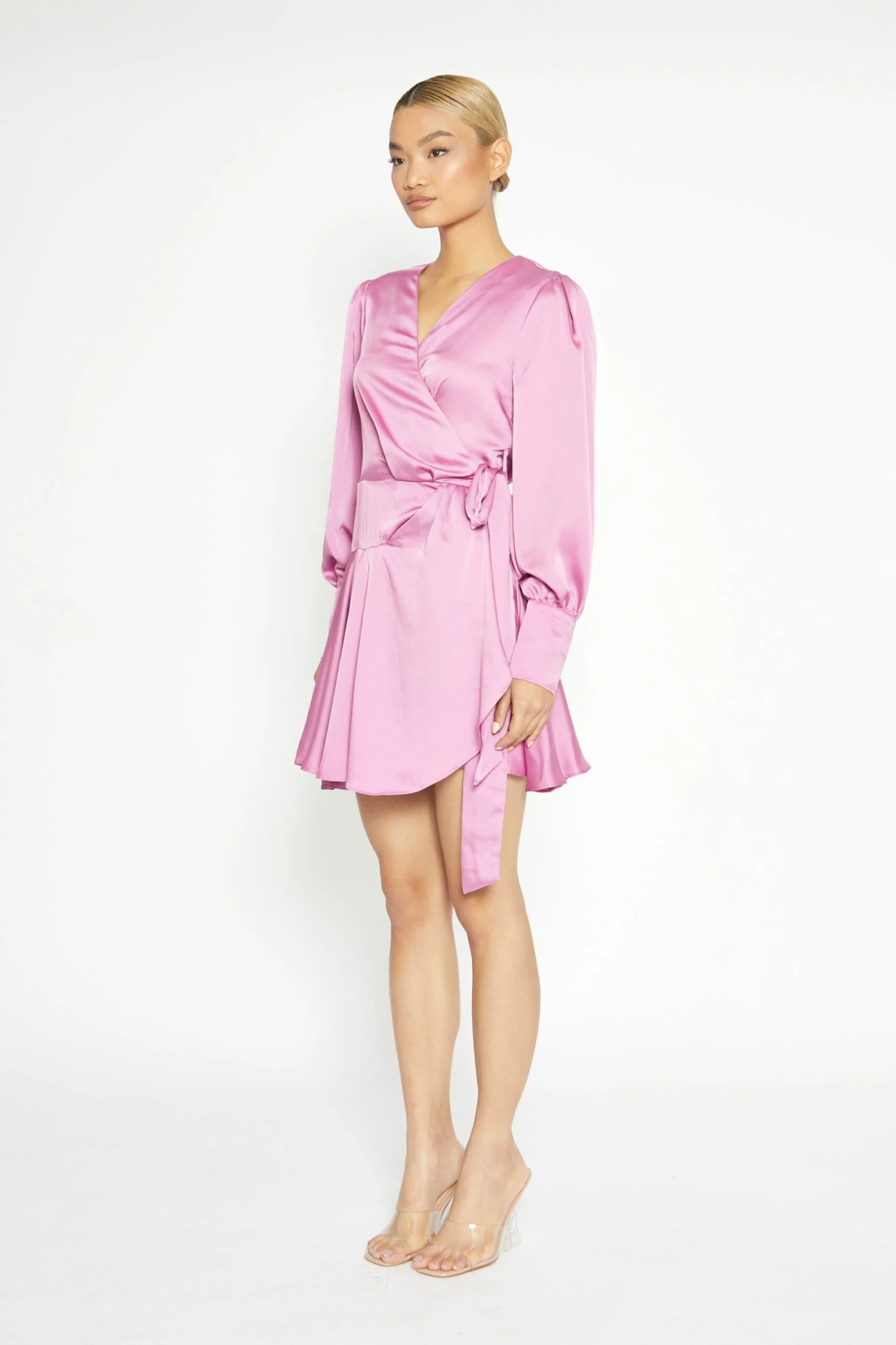 Glamorous Orchid Long Sleeve Mini Wrap Dress - Image 3