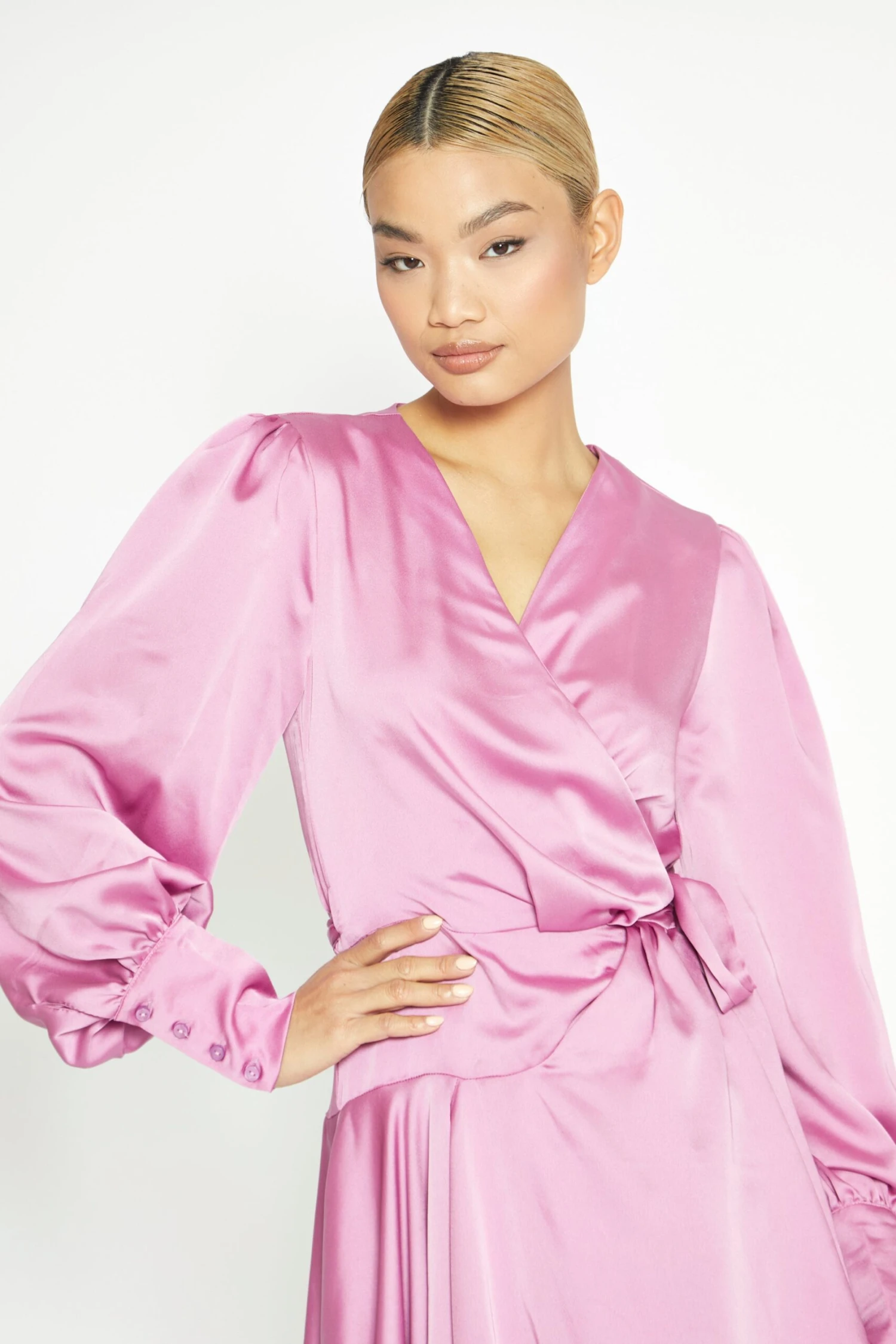 Glamorous Orchid Long Sleeve Mini Wrap Dress - Image 2