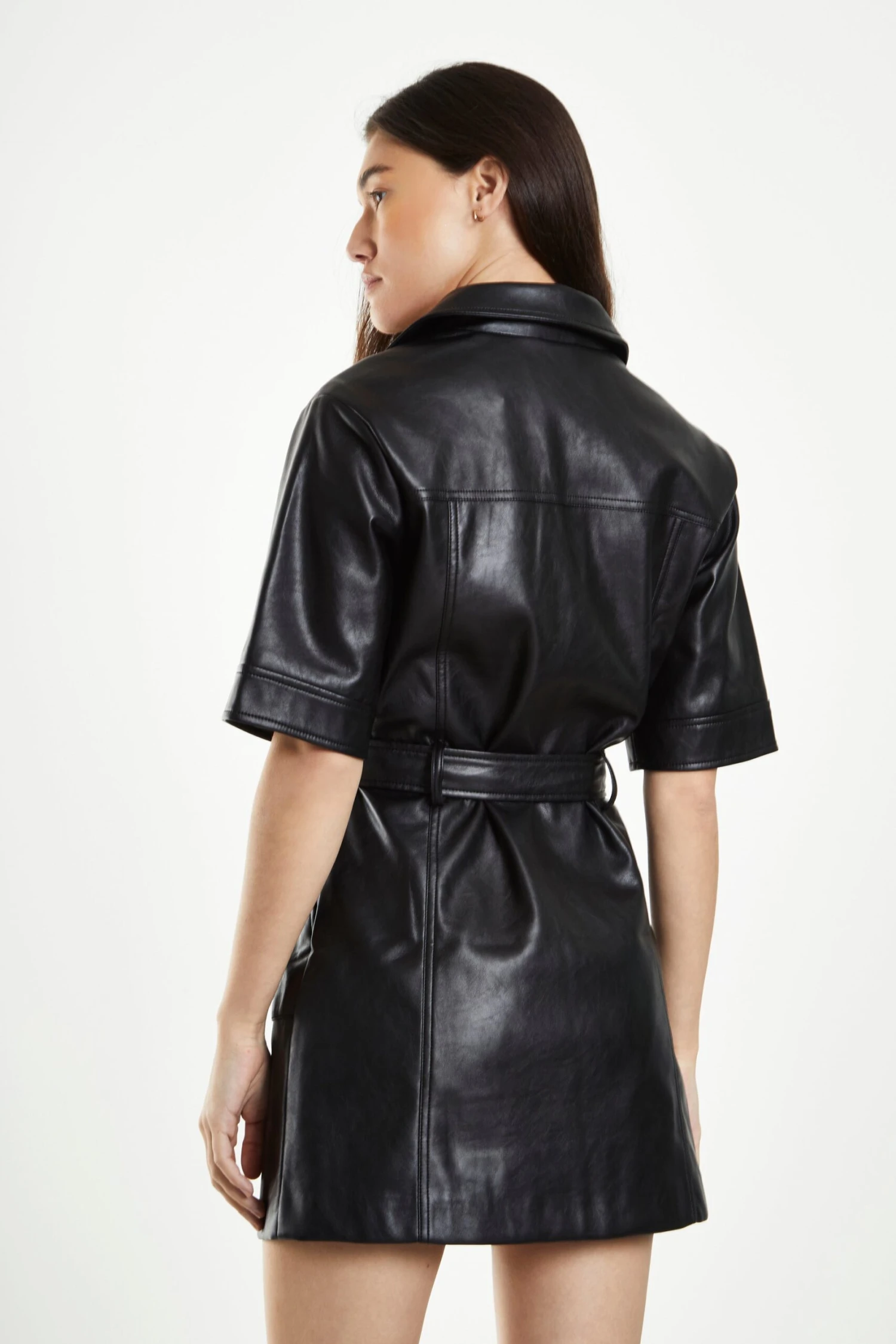 Glamorous Black Pu Shirt Dress With Tie Belt - Image 4