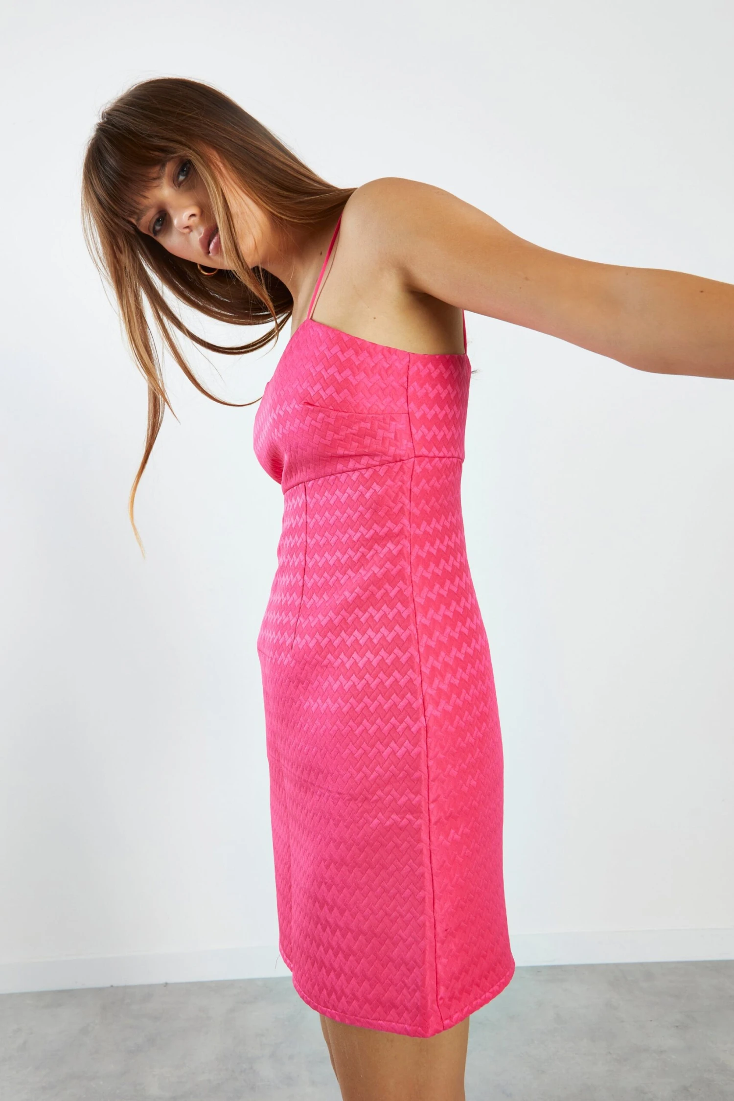 Glamorous Hot Pink Textured Empire Line Cami Dress - Image 4