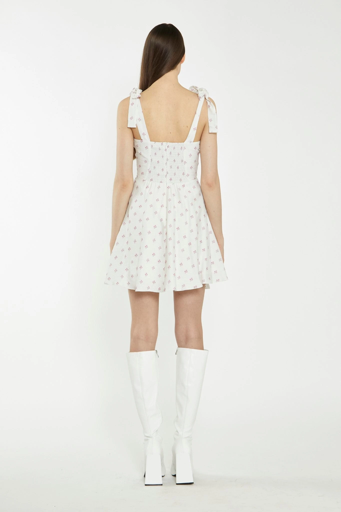 Glamorous Cream Pink Stem Flower Mini-Dress - Image 2