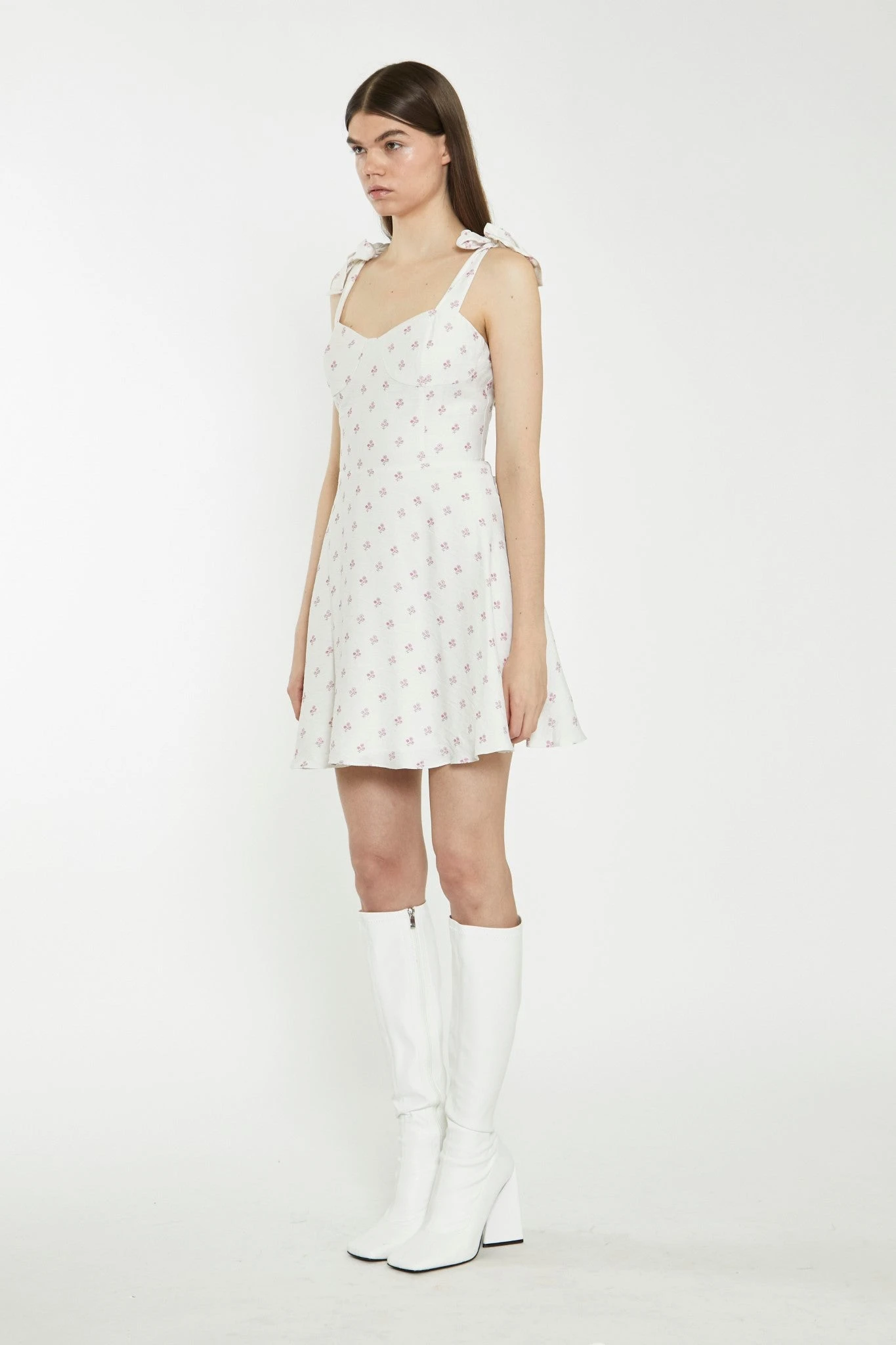 Glamorous Cream Pink Stem Flower Mini-Dress - Image 4