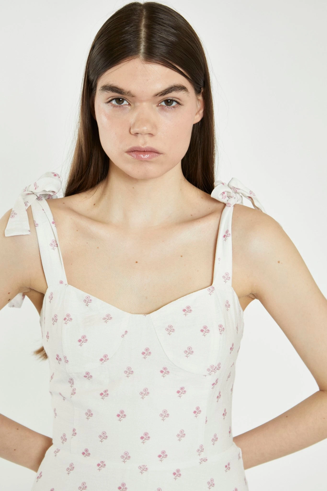 Glamorous Cream Pink Stem Flower Mini-Dress - Image 3