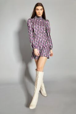 Glamorous Tulip Multi Geo Print High Neck Mini Dress