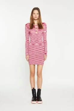 Glamorous Red Pink Space Dye Cut-Out Knit Mini-Dress