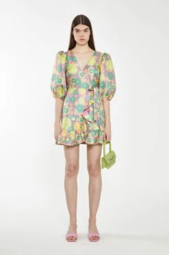 Glamorous Pink-60s-Flower-Jacquard Wrap Mini Dress