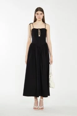 Glamorous Black Lace-Up Bodice Maxi Dress