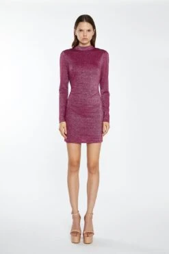 Glamorous Red-Plum Glitter Open-Back Mini-Dress