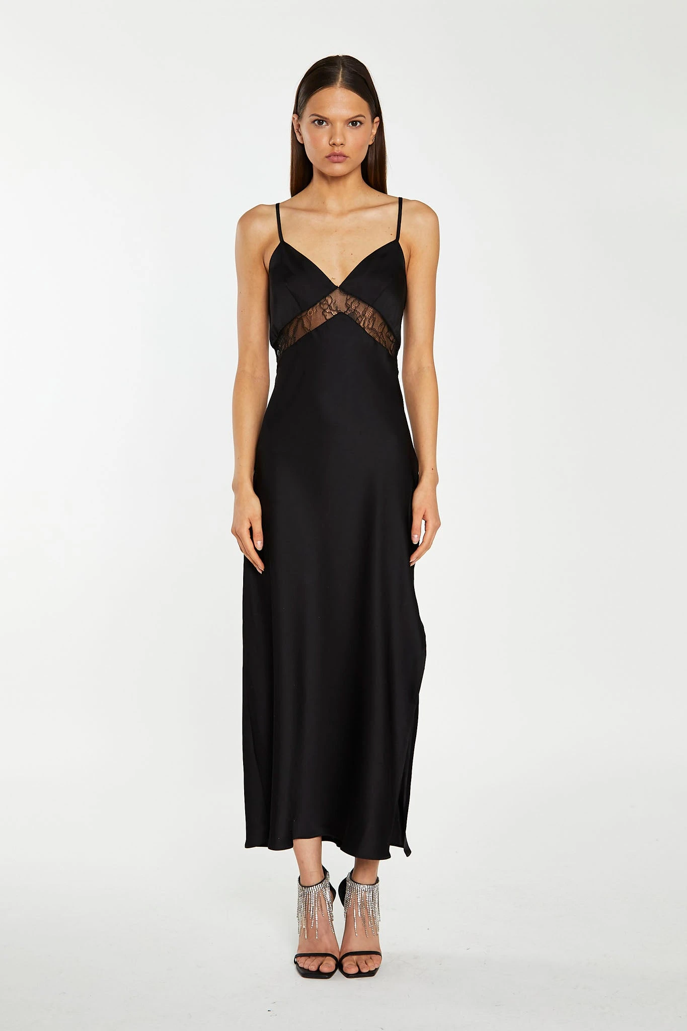 Glamorous Black Lace Trim Cami Midaxi-Dress