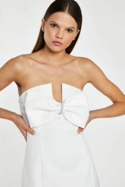 Glamorous Off-White Satin Strapless Bow Mini-Dress