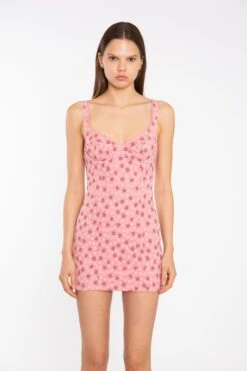 Glamorous Pink Ditsy-Lace Corset Style Mini-Dress