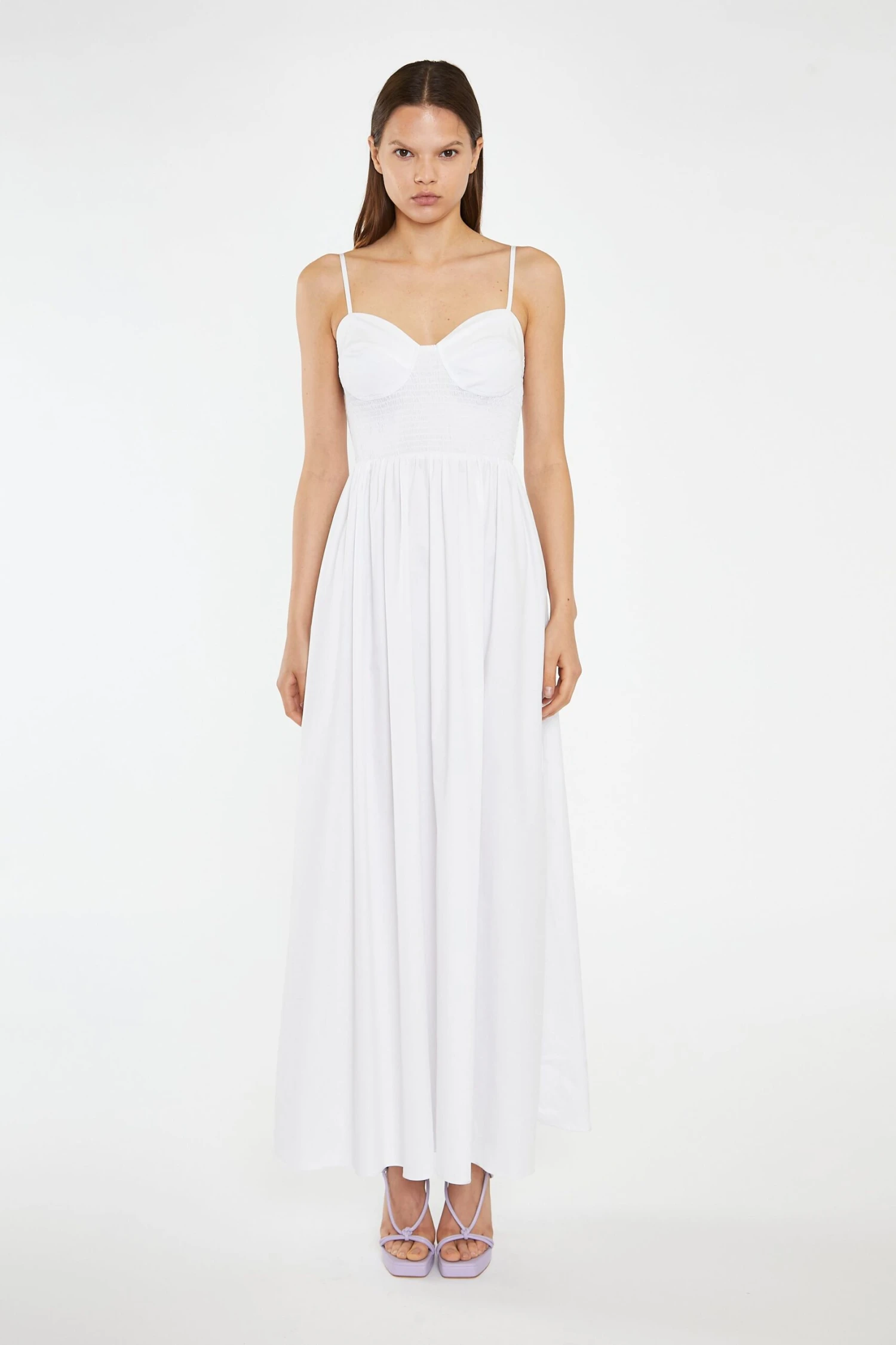 Glamorous White Shirred Bodice Maxi-Dress - Image 3