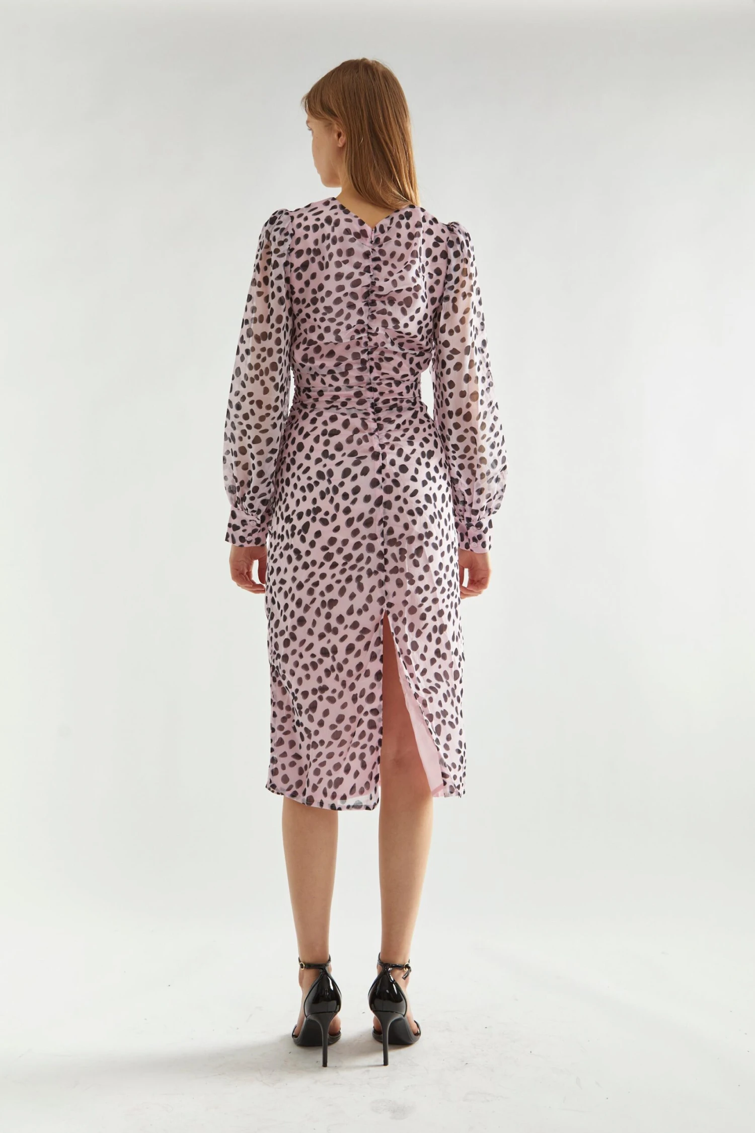Glamorous Lilac-Dalmatian Ruched-Front Midi-Dress - Image 2