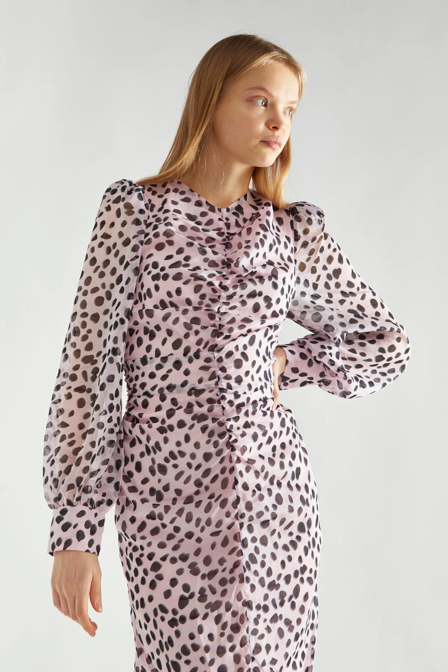 Glamorous Lilac-Dalmatian Ruched-Front Midi-Dress - Image 3