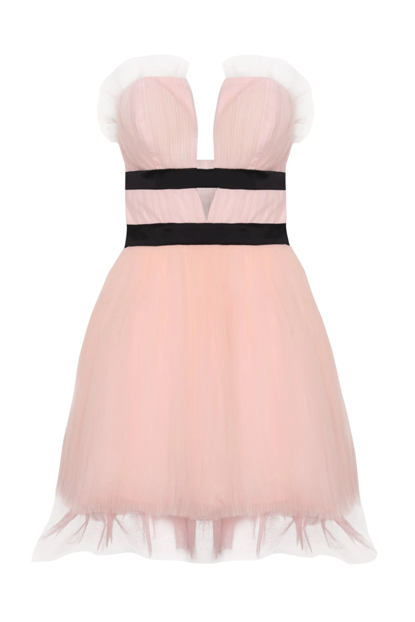 Glamorous Light-Pink V- Neck Puff Ball Strapless Mini Dress - Image 8