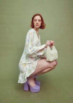 Glamorous White-Pastel Broderie Long Sleeve Mini Dress