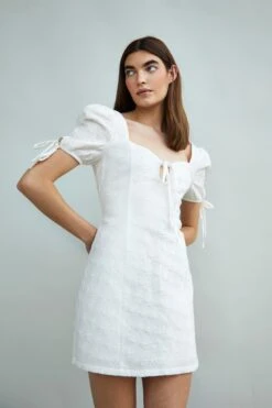 Glamorous Collection Puff Sleeve Mini Dress With Tie Detail