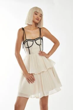 Glamorous Nude-Black Tiered Corset Mini-Dress