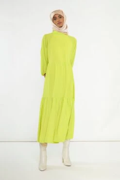 Glamorous Acid-Yellow Open Back Tiered Midi-Dress