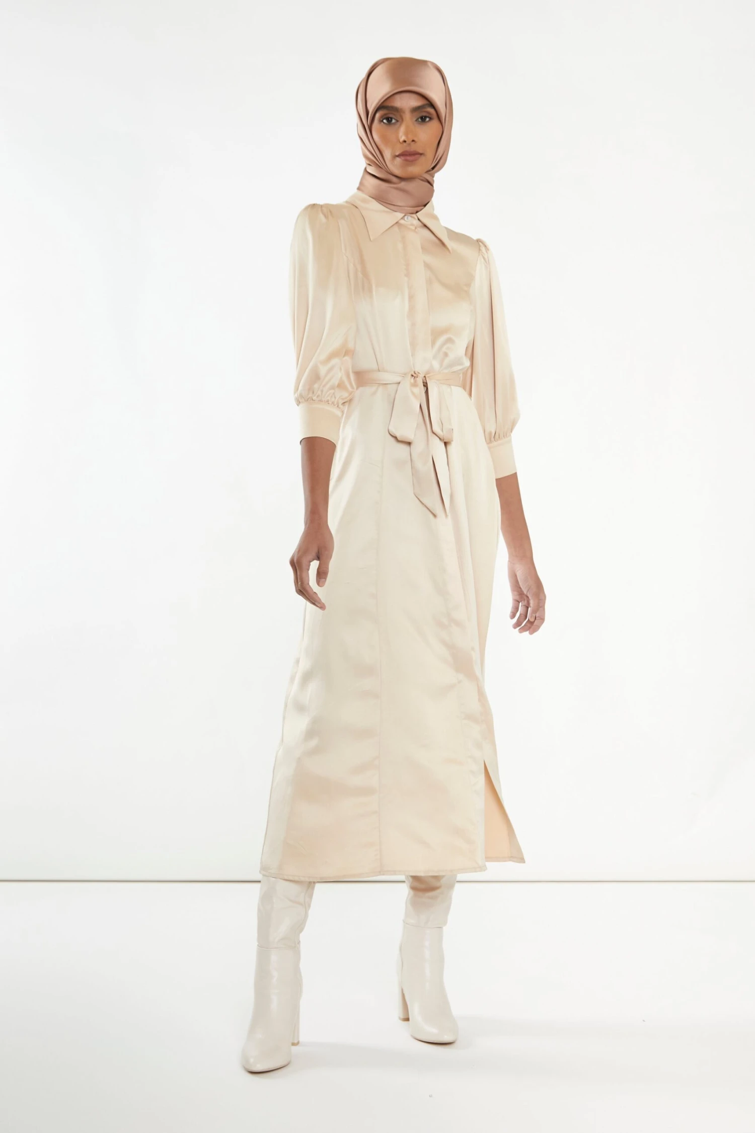 Glamorous Sand Satin Midaxi Shirt Dress - Image 2
