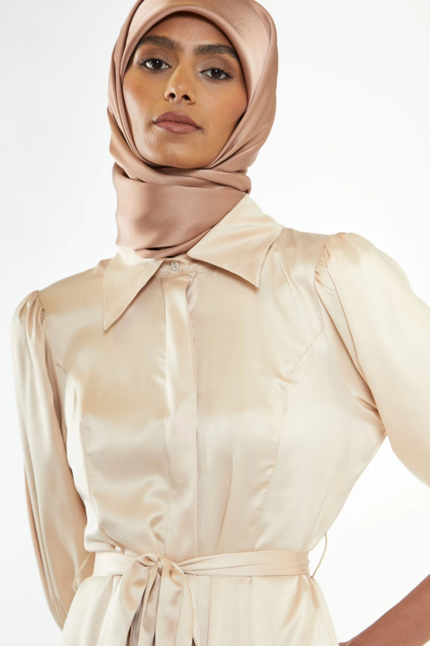 Glamorous Sand Satin Midaxi Shirt Dress - Image 4