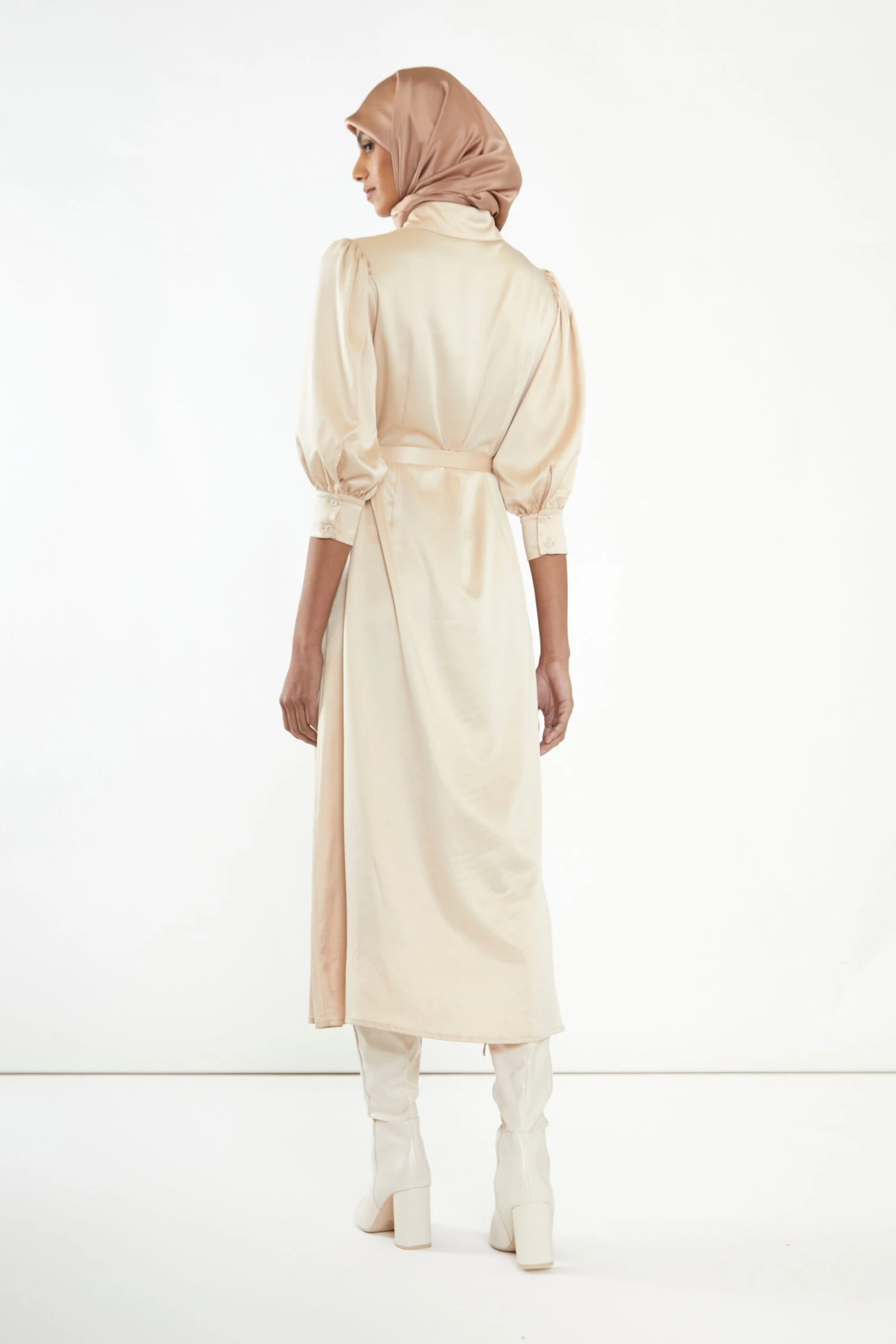 Glamorous Sand Satin Midaxi Shirt Dress - Image 3