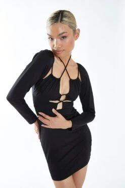 Glamorous Black Strappy Cut-Out Mini-dress