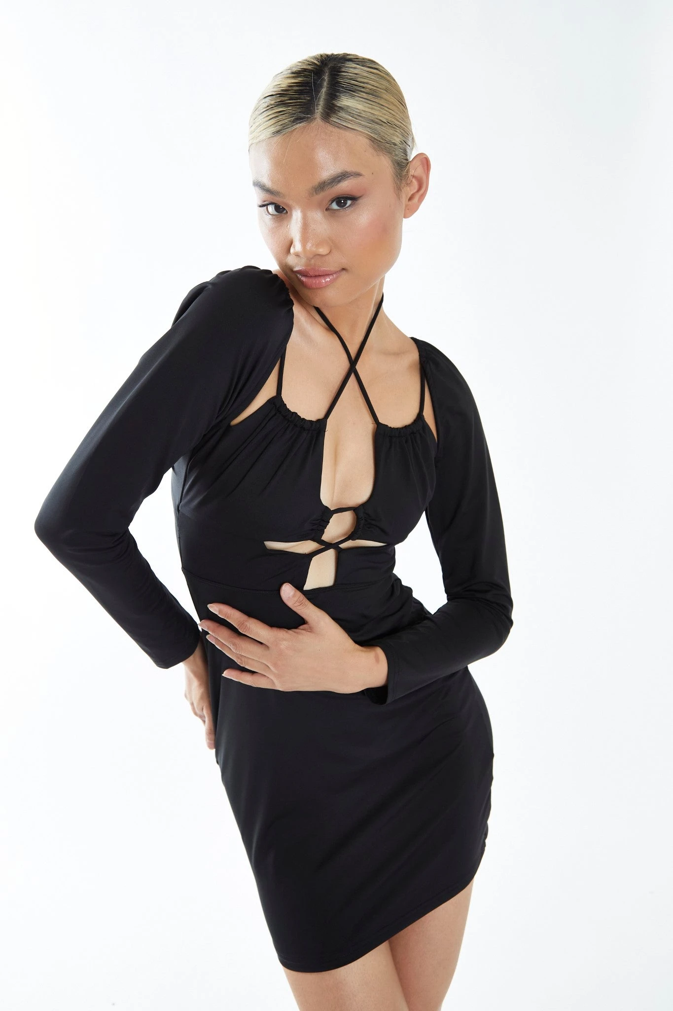 Glamorous Black Strappy Cut-Out Mini-dress