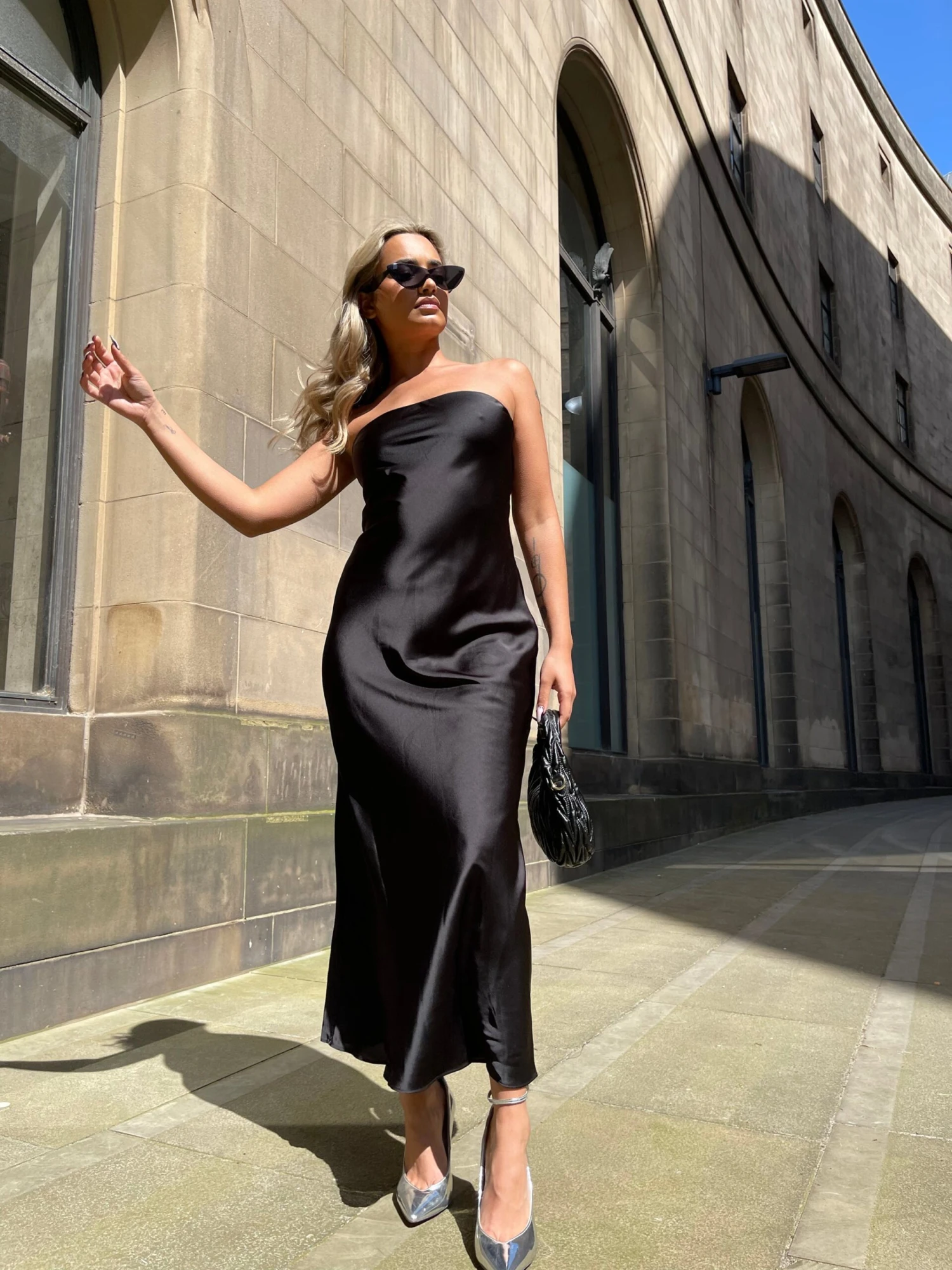 Glamorous Black-Satin Bias-Cut Strapless Midaxi-Dress - Image 4