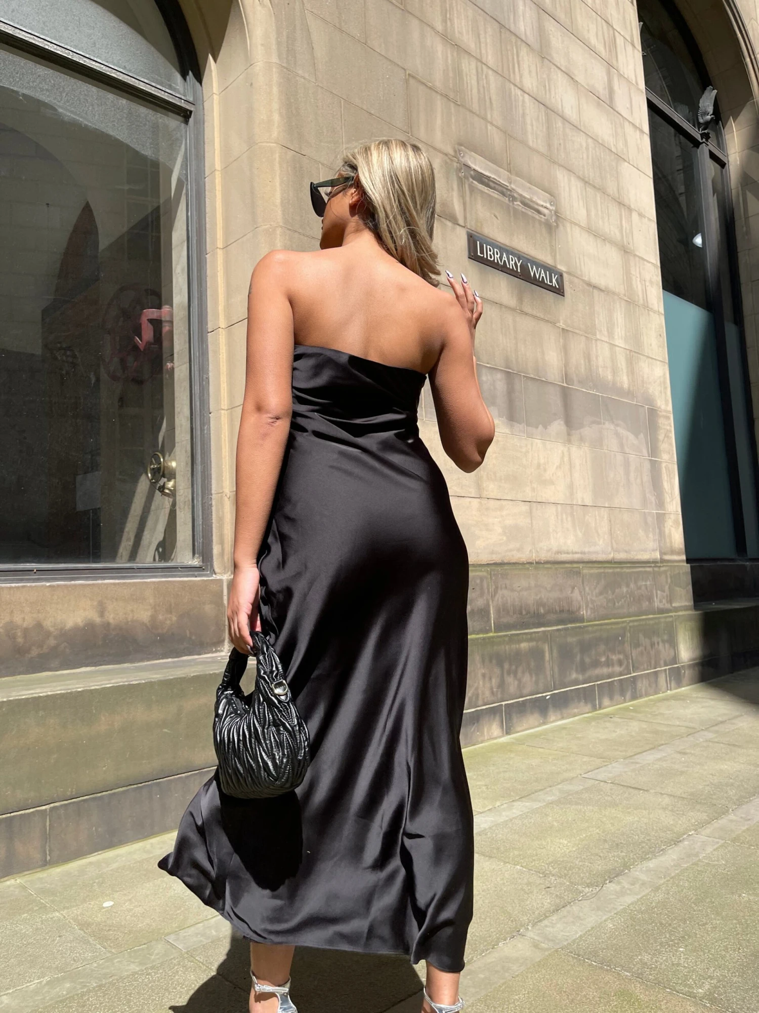 Glamorous Black-Satin Bias-Cut Strapless Midaxi-Dress - Image 3