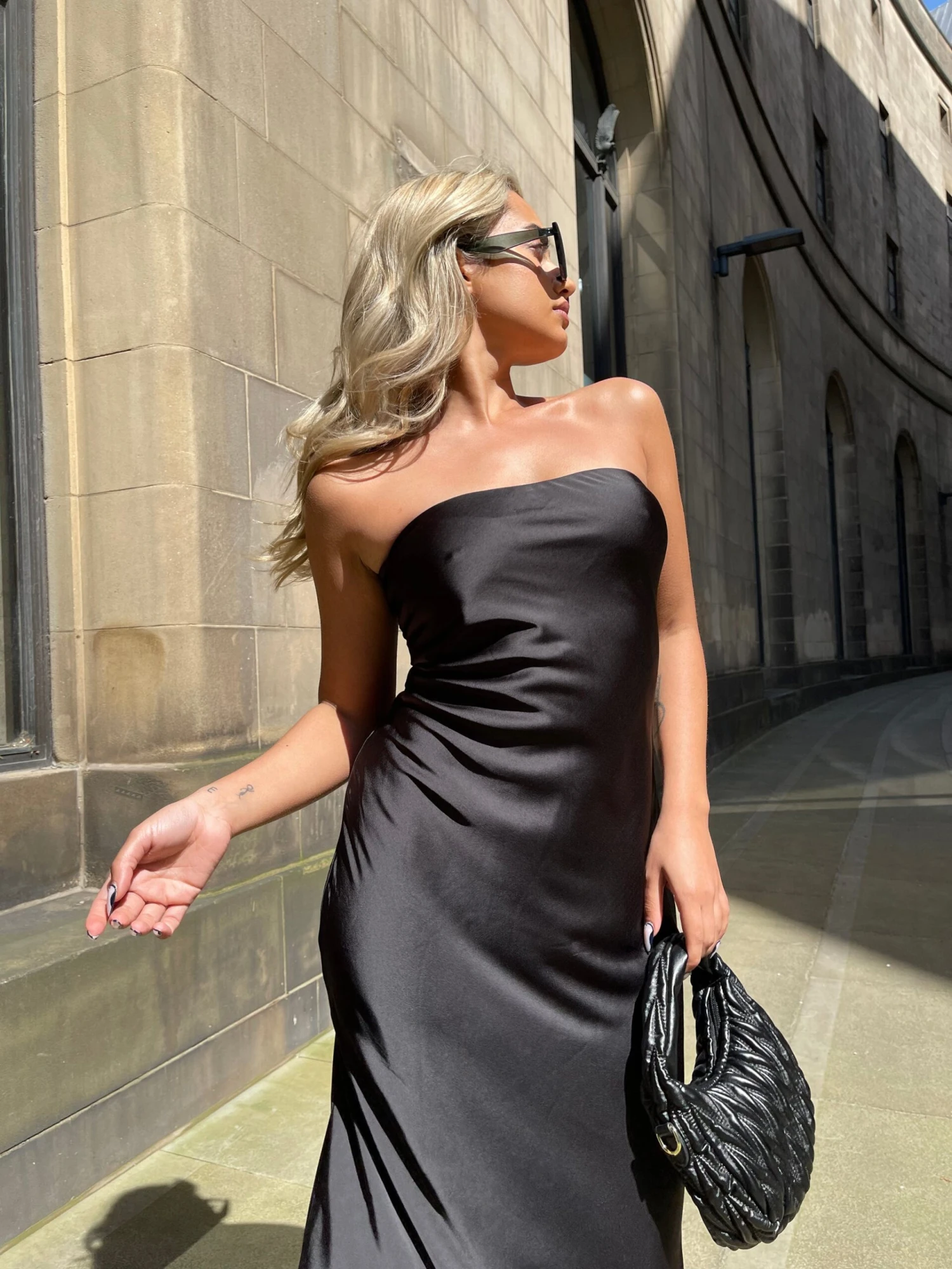 Glamorous Black-Satin Bias-Cut Strapless Midaxi-Dress - Image 2