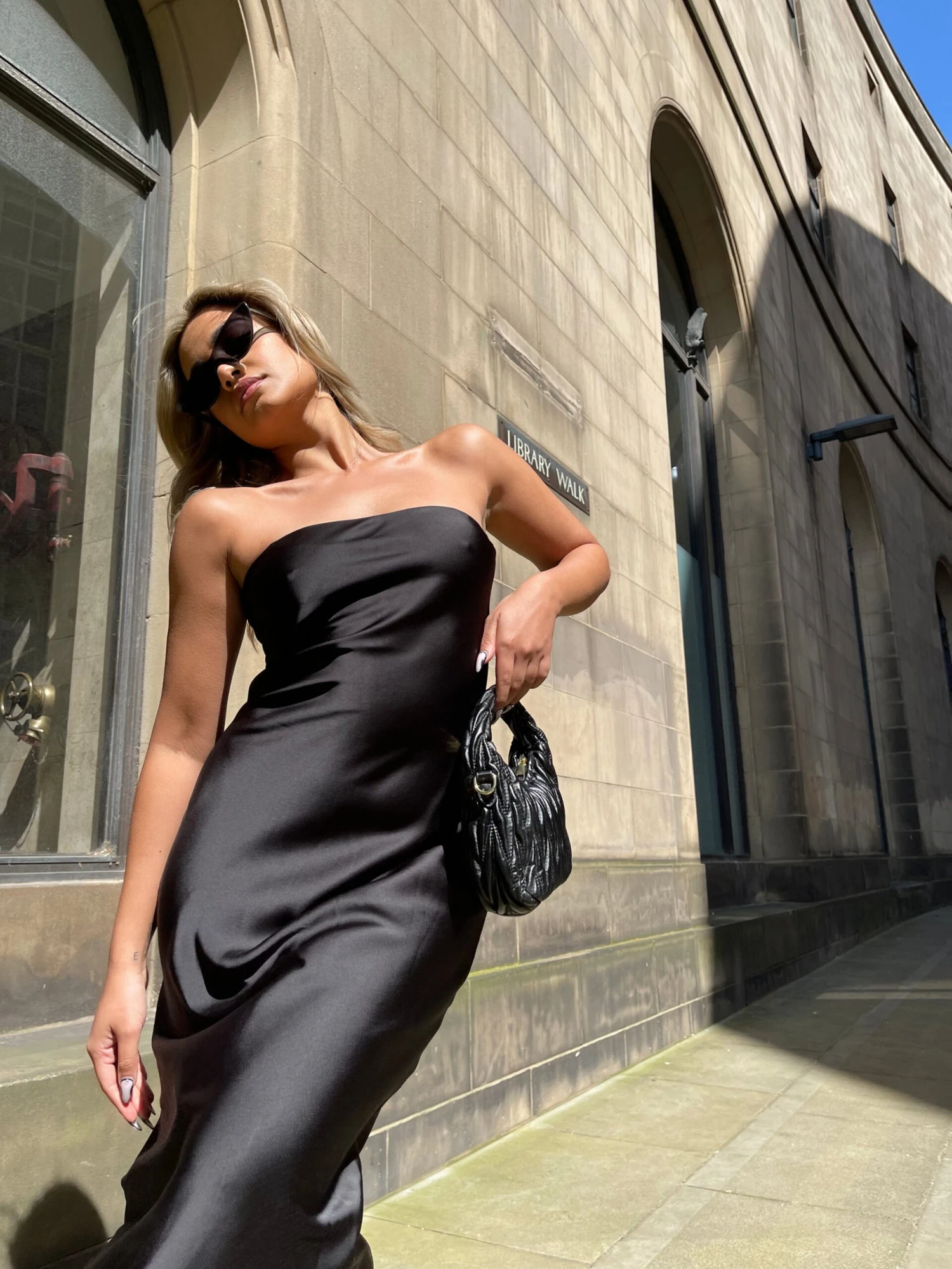 Glamorous Black-Satin Bias-Cut Strapless Midaxi-Dress - Image 5