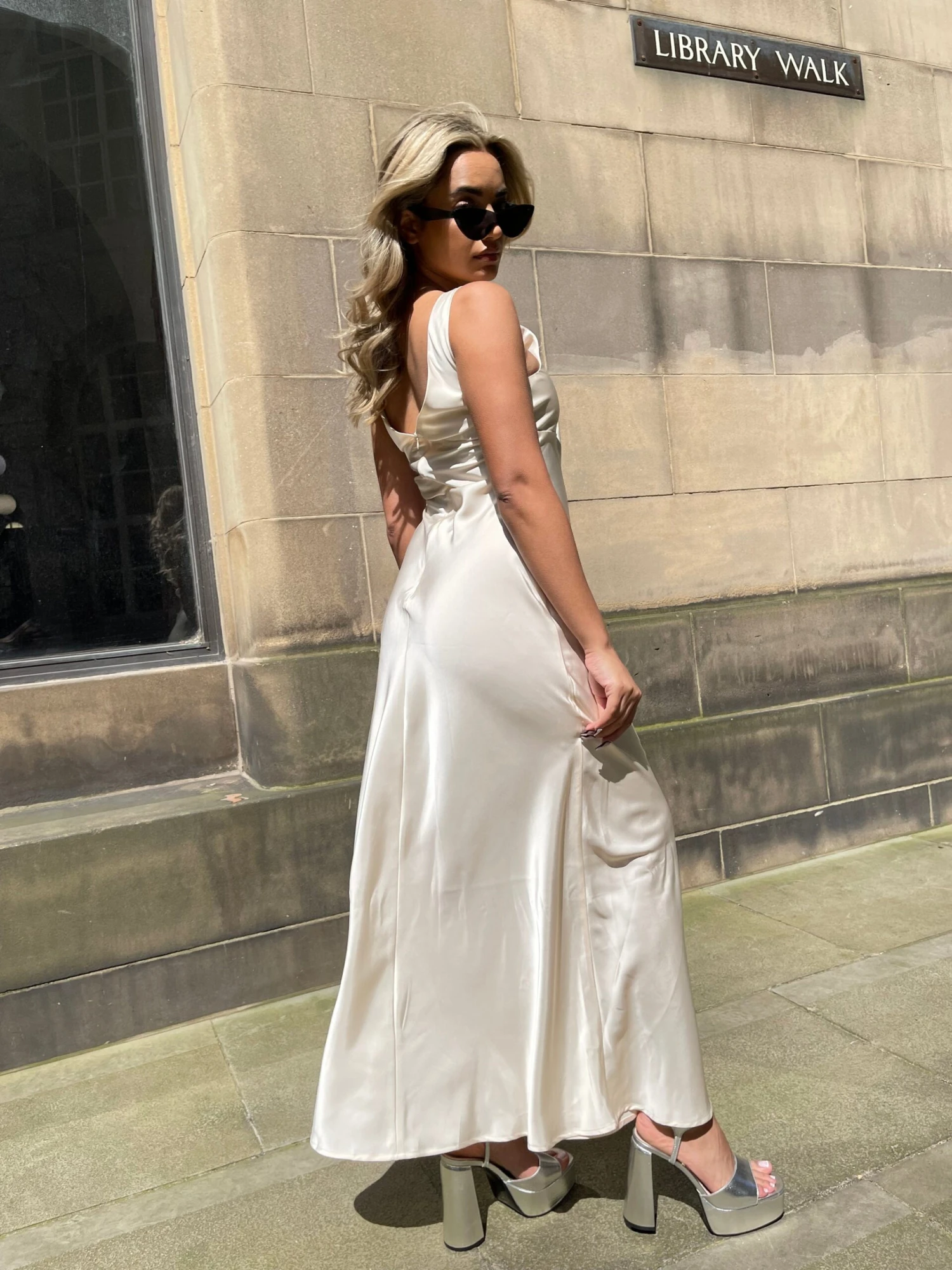 Glamorous Dark-Cream Satin V-Neck Midaxi-Dress - Image 3