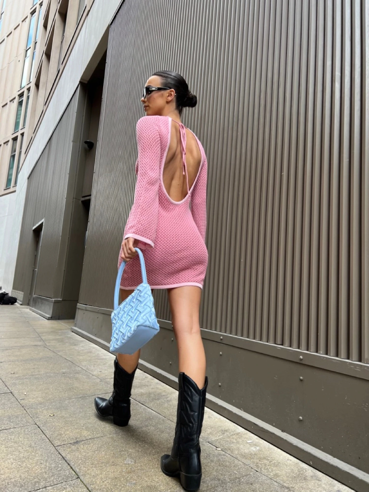 Glamorous Pink-Light-Pink Knit Open-Back Mini-Dress - Image 3