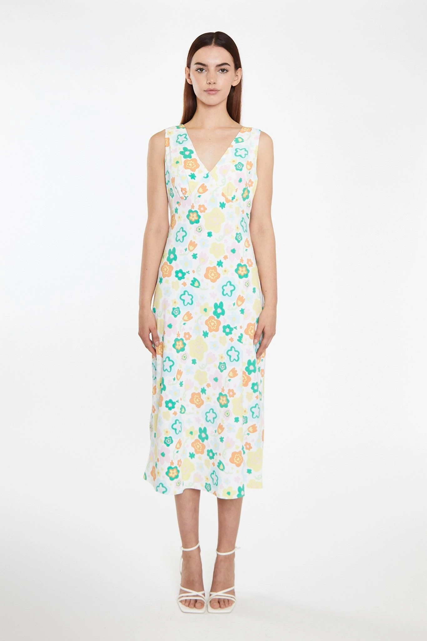 Retro Spring-Floral V-Neck Bias-Cut Maxi-Dress - Image 3