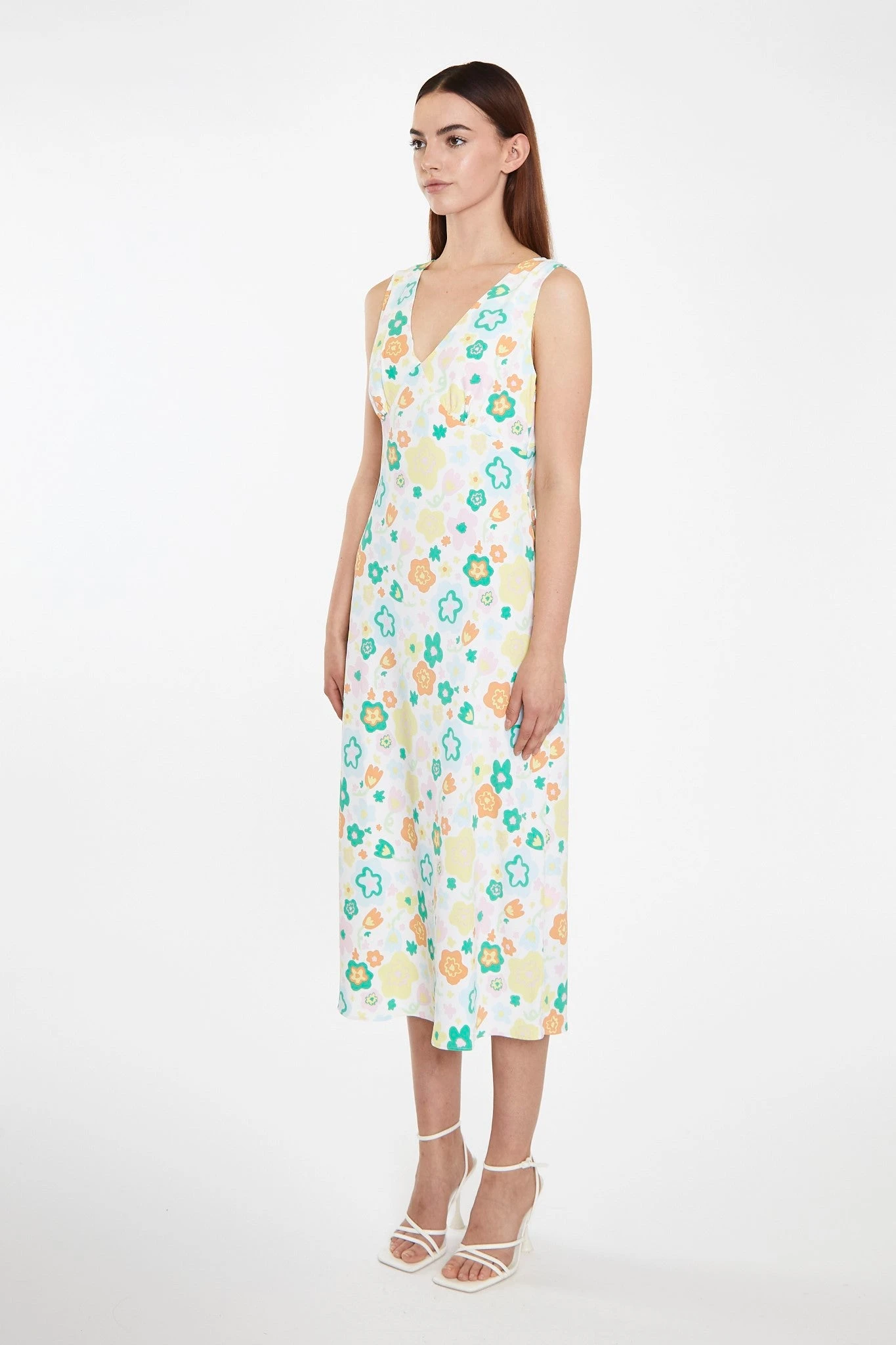 Retro Spring-Floral V-Neck Bias-Cut Maxi-Dress - Image 4