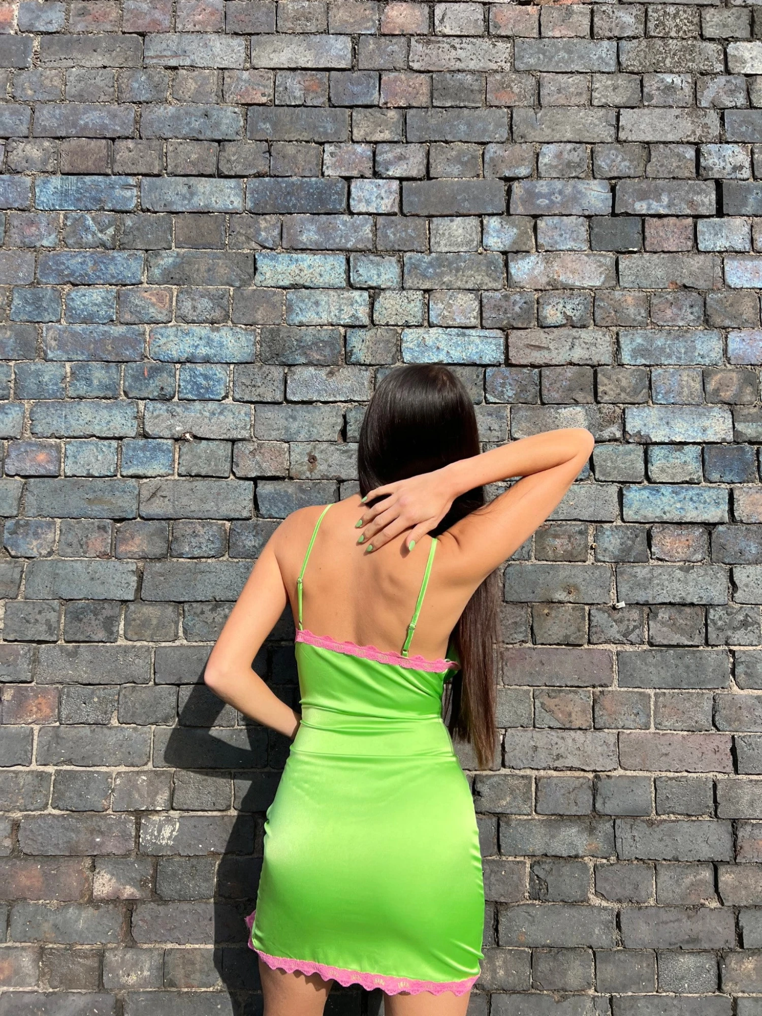 Glamorous Apple-Green Pink Lace Trim Mini-dress - Image 2