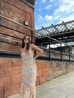 Glamorous Rainbow Swirl Asymmetric Hanky Hem Midi-dress