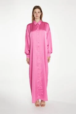 Glamorous Pink Satin Oversized Maxi Shirt Dress