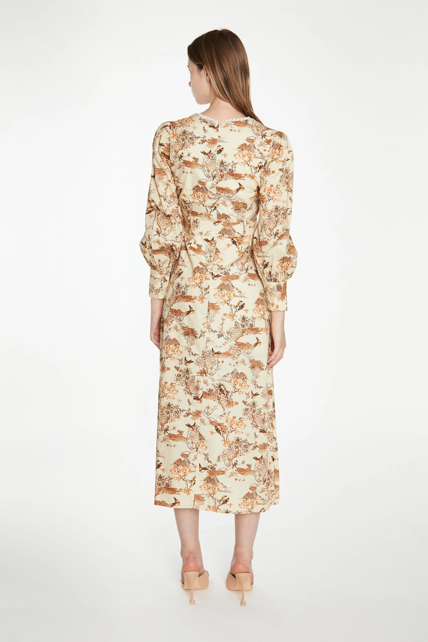 Glamorous Tan Multi Blossom Long-Sleeve Belted Maxi-Dress - Image 3