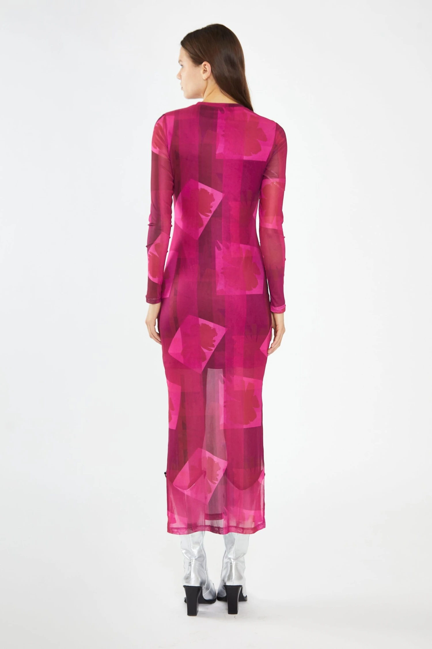 Glamorous Pink-Block Mesh Crew-Neck Bodycon Maxi-Dress - Image 2
