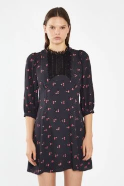 Glamorous Black-Red Cherry Fruit High Neck Mini-Dress